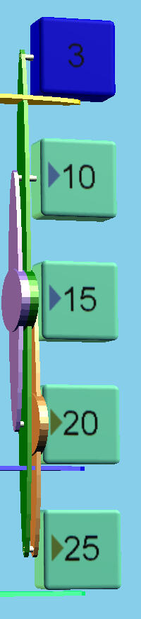 The 3 tile spins the green wheel (since it is the only wheel attached) The 3 tile spins the green wheel (since it is the only wheel attached)
